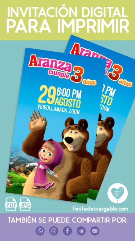 Invitación de Masha y el Oso para imprimir