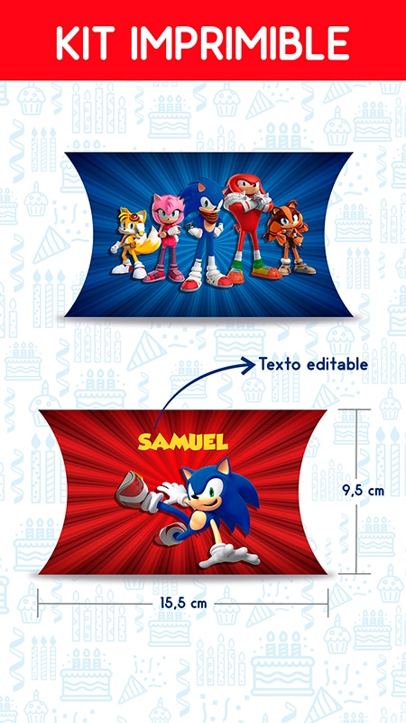 Caja almohada para editar e imprimir de Sonic