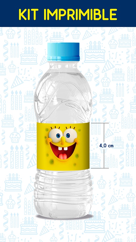 Etiqueta de botella de agua para cumpleaños de Bob Esponja