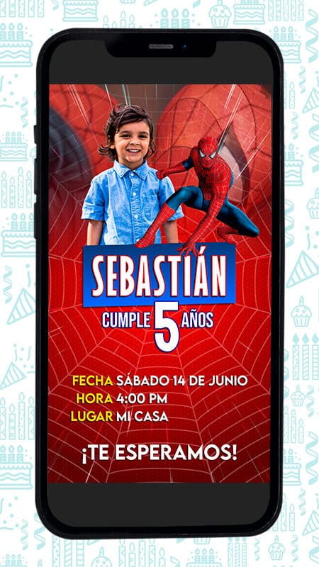 Video invitación de Spiderman con foto para cumpleaños
