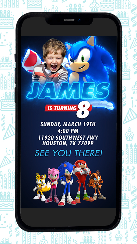 Sonic video invitation with picture for birthday parties