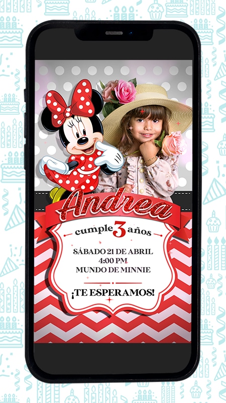 Video invitación de Minnie Mouse Roja con foto
